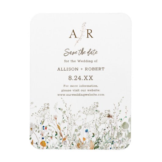 Petite Wildblume Monogram Save the Date Magnet (Vertikal)