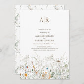 Petite Wildblume Monogram Wedding Einladung (Vorne/Hinten)