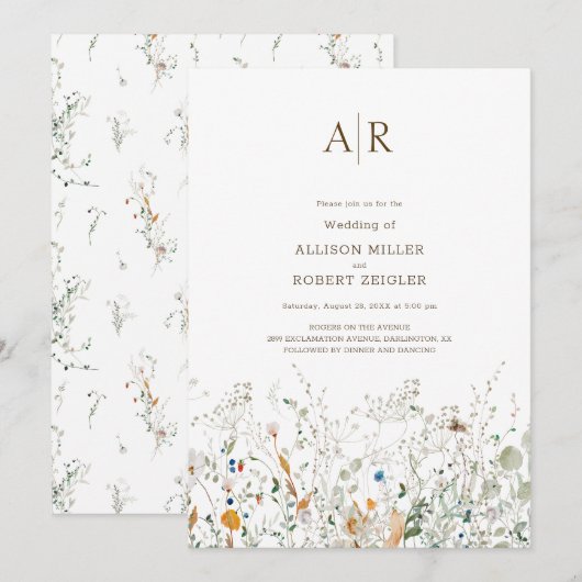 Petite Wildblume Monogram Wedding Einladung (Vorne/Hinten)