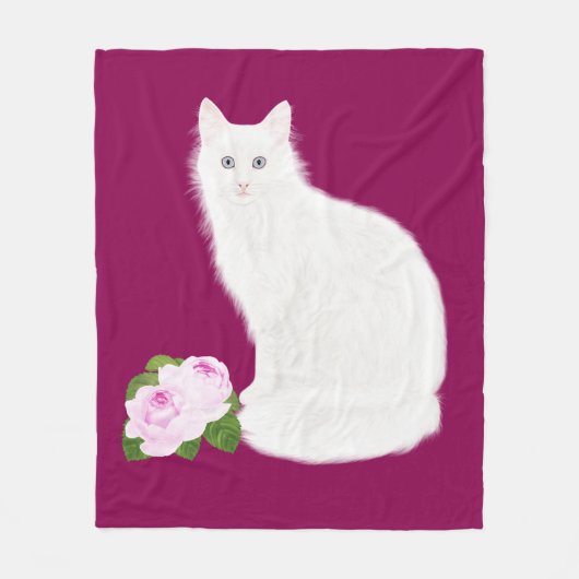 PetitRose "weiße Katze", Fleece-Decke Fleecedecke (Vorderseite)