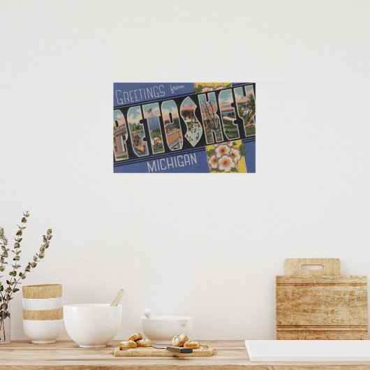 Petoskey, Michigan - Große Buchstabenszenen Poster (Küche)