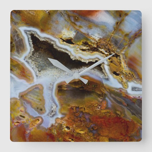 Petrified Wood With Crystals Quadratische Wanduhr (Vorderseite)