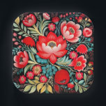 Petrikivka Ukrainian traditional folk art  Pappteller<br><div class="desc">Petrikivka Ukrainian traditional folk art watercolour painting.</div>