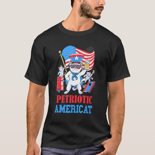Petriotic Americat Party American Cat 4. Juli T-Shirt (Vorderseite)