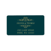 Petrol Green Elegant Golden Frame Address Labels Adressaufkleber (Vorne)