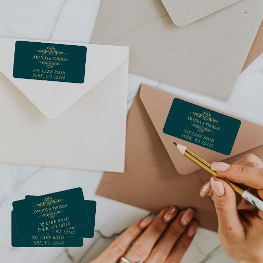 Petrol Green Elegant Golden Frame Address Labels Adressaufkleber
