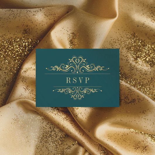 Petrol grün Elegant Golden Frame Luxus RSVP Karte