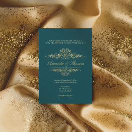 Petrol grün elegante goldene Zierhochzeit Einladung