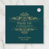 Petrol-grüne, goldene Rahmenhochzeit Geschenkanhänger (Rückseite)