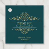 Petrol-grüne, goldene Rahmenhochzeit Geschenkanhänger (Vorderseite)