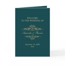 Petrol-grünes, stilvolles Goldrahmen-Hochzeitsprog