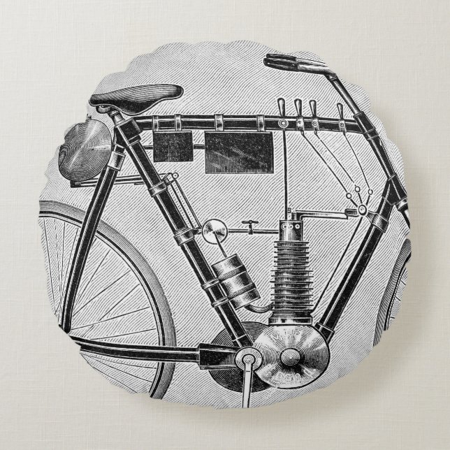 Petrolette Omega Motorrad, 1895 Rundes Kissen (Vorderseite)