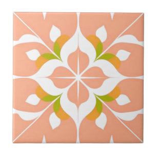 Petrolleuchter Lachs Blumenziegel Set - Muster 1 Fliese