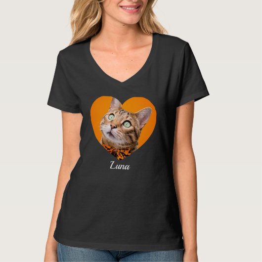Pet's Cute Modern Typography Name and heart Photo T-Shirt (Vorderseite)