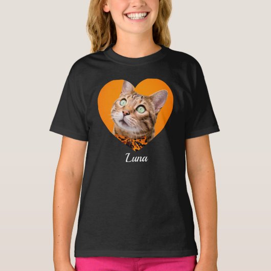 Pet's Cute Modern Typography Name and heart Photo T-Shirt (Vorderseite)