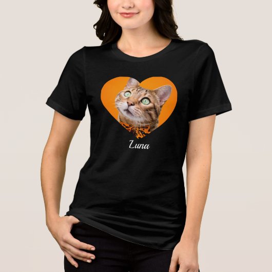 Pet's Cute Modern Typography Name and heart Photo Tri-Blend Shirt (Vorderseite)