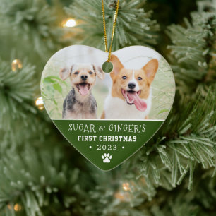 Pet's erste Weihnachtsbaum drucken grünes Foto Keramik Ornament