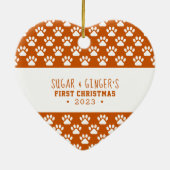 Pet's erste Weihnachtsbaum Print Orange Foto Keramik Ornament (Hinten)