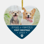 Pet's erste Weihnachtspaw Print Blue Foto Keramik Ornament (Vorne)