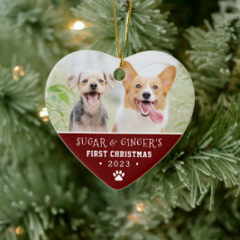 Pet's erste Weihnachtspaw Print Red Foto Keramik Ornament