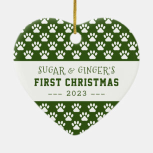 Pet's erste Weihnachtspaws Grünes Foto Keramik Ornament