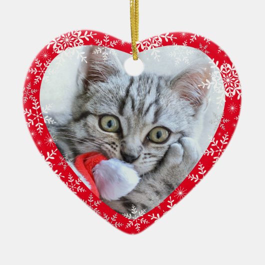 Pet's First Christmas Glitzer Snowflakes Herz Keramik Ornament (Vorne)