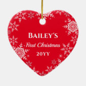 Pet's First Christmas Glitzer Snowflakes Herz Keramik Ornament (Hinten)