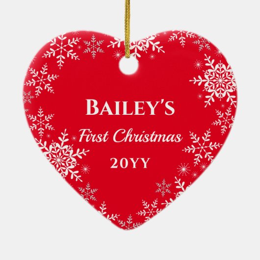 Pet's First Christmas Glitzer Snowflakes Herz Keramik Ornament (Hinten)