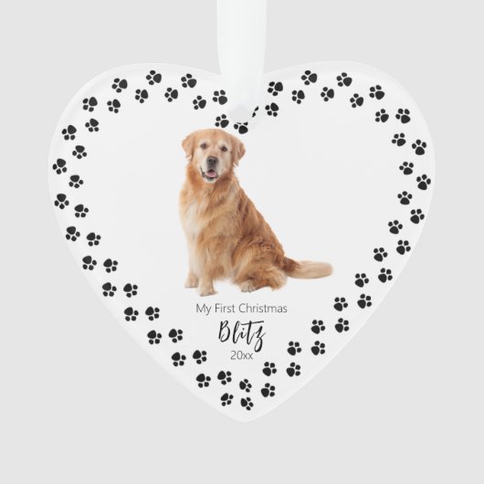 Pet's First Christmas Heart Paw Print Foto Ornament (Vorderseite)