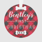 Pet's First Christmas | Kariertes Foto Red Buffalo Ornament (Vorderseite)