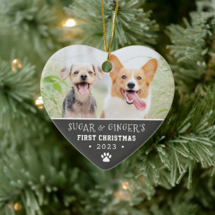 Pet's First Christmas Paw Print Holzkohle Foto Keramik Ornament