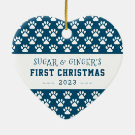 Pet's First Christmas Paws Blue Full Foto Keramik Ornament
