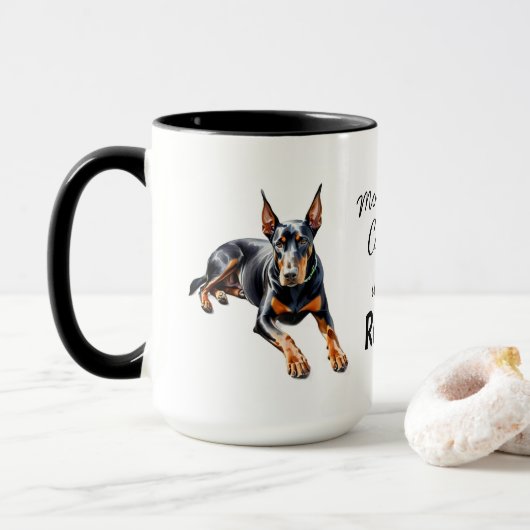 Pets Photo Doberman Coffee Black Personalize Tasse (Mit Donut)