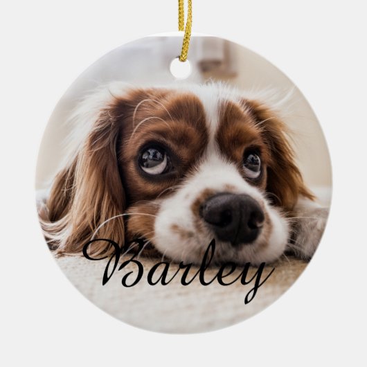 Pet's Simple Elegant Dog Name and Photo Christmas Keramik Ornament (Vorne)