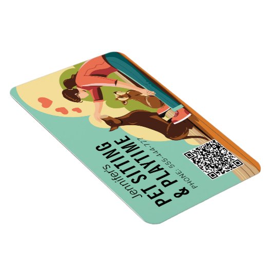 Petsitting & Playtime mit QR Code Dog Business Magnet (Rechte Seite)