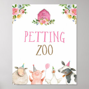 Petting Zoo Farm Animals Barnyard Girl Geburtstag Poster