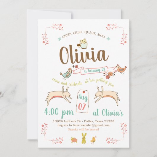 Petting Zoo Geburtstagsparty Einladung (Vorderseite)