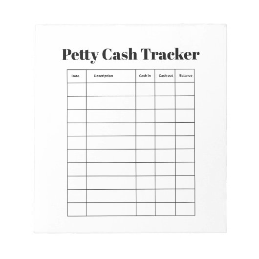 Petty Cash Tracker Notepad Notizblock (Vorderseite)