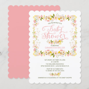 Petty Floral Frame Girls Babydusche Einladung