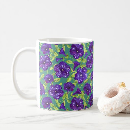 Petunia Night Sky auf aquamarinem Hintergrund Thro Kaffeetasse (Mit Donut)