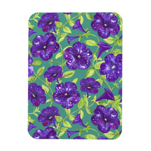 Petunia Night Sky auf aquamarinem Hintergrund Thro Magnet (Vertikal)
