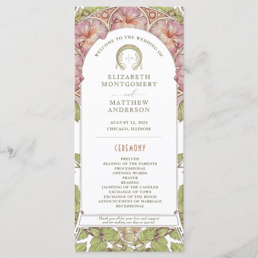 Petunia Vintage Hochzeitsprogramm Jugendstil Mucha Programm (Vorderseite)