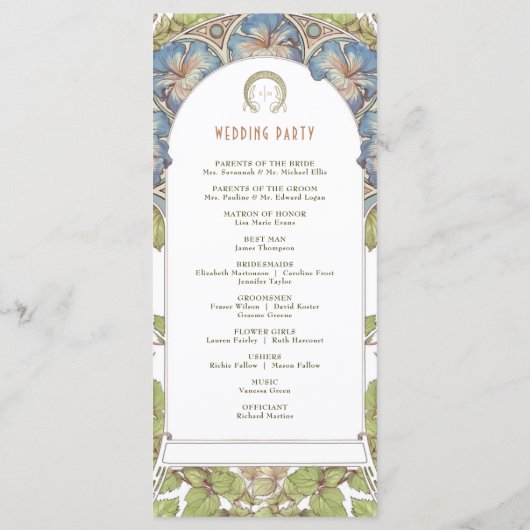 Petunia Vintage Hochzeitsprogramm Jugendstil Mucha Programm (Rückseite)