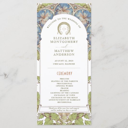 Petunia Vintage Hochzeitsprogramm Jugendstil Mucha Programm (Vorderseite)