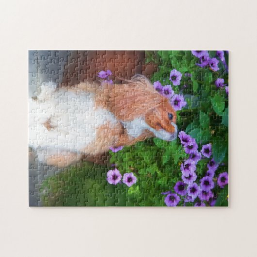 Petunias Cavalier King Charles Spaniel riechen Puzzle (Horizontal)