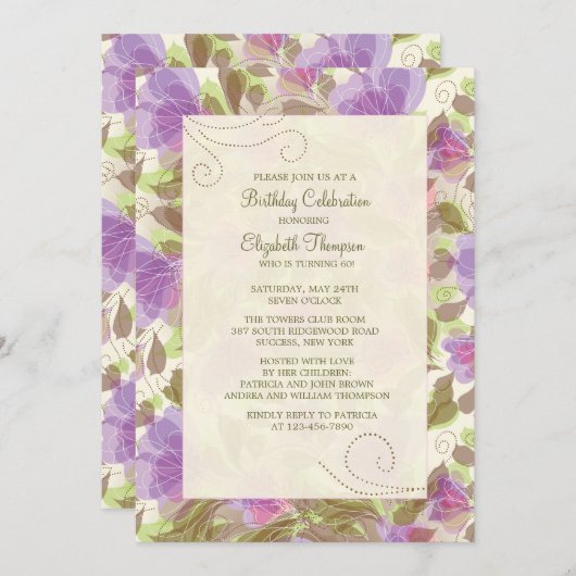 Petunias Floral Einladung (Vorne/Hinten)