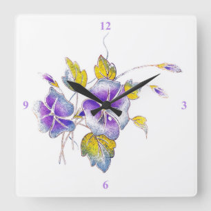 Petunias. Quadratische Wanduhr