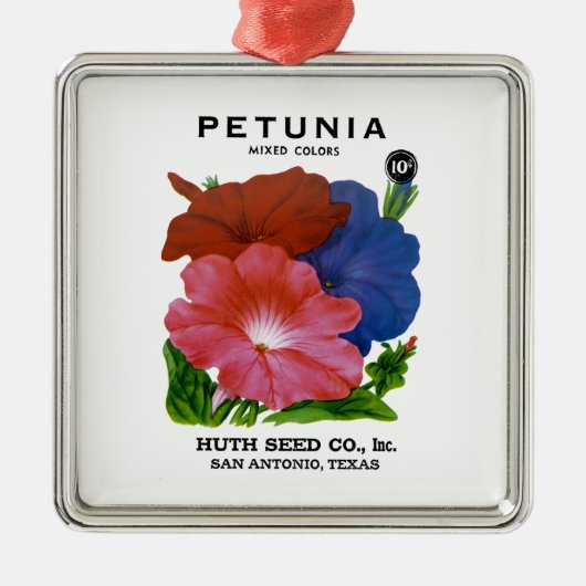 Petunie-Vintages Samen-Paket Silbernes Ornament (Vorne)