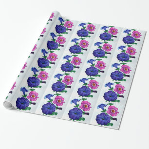 Petunien in blau und rosa geschenkpapier