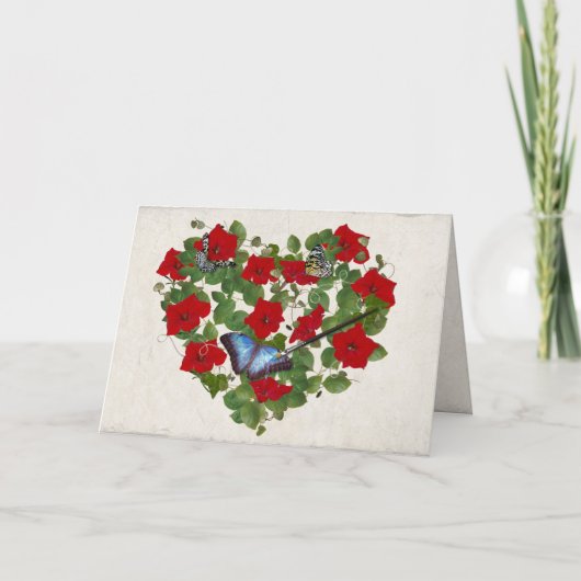 Petunien- und Schmetterlingsherz mit Pinsel Karte (Vorderseite)